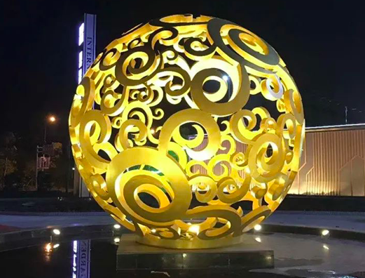 不锈钢镂空圆球雕塑，风水球雕塑